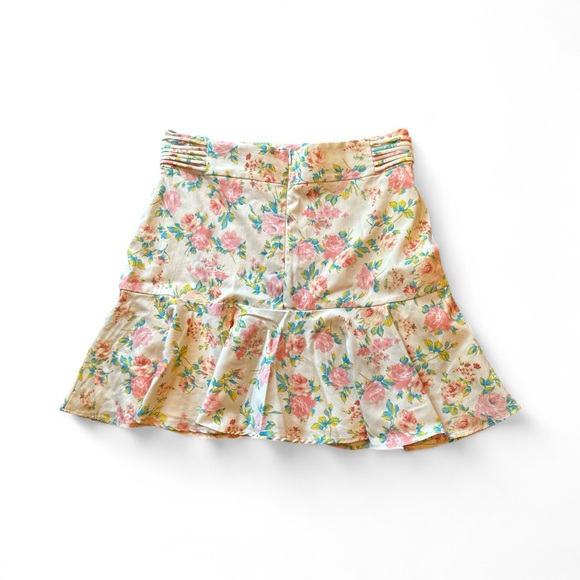 Zara Cream Pink Floral Print Skater Mini A-Line Ruffle High Waist Skirt NWT - M - Picture 3 of 12